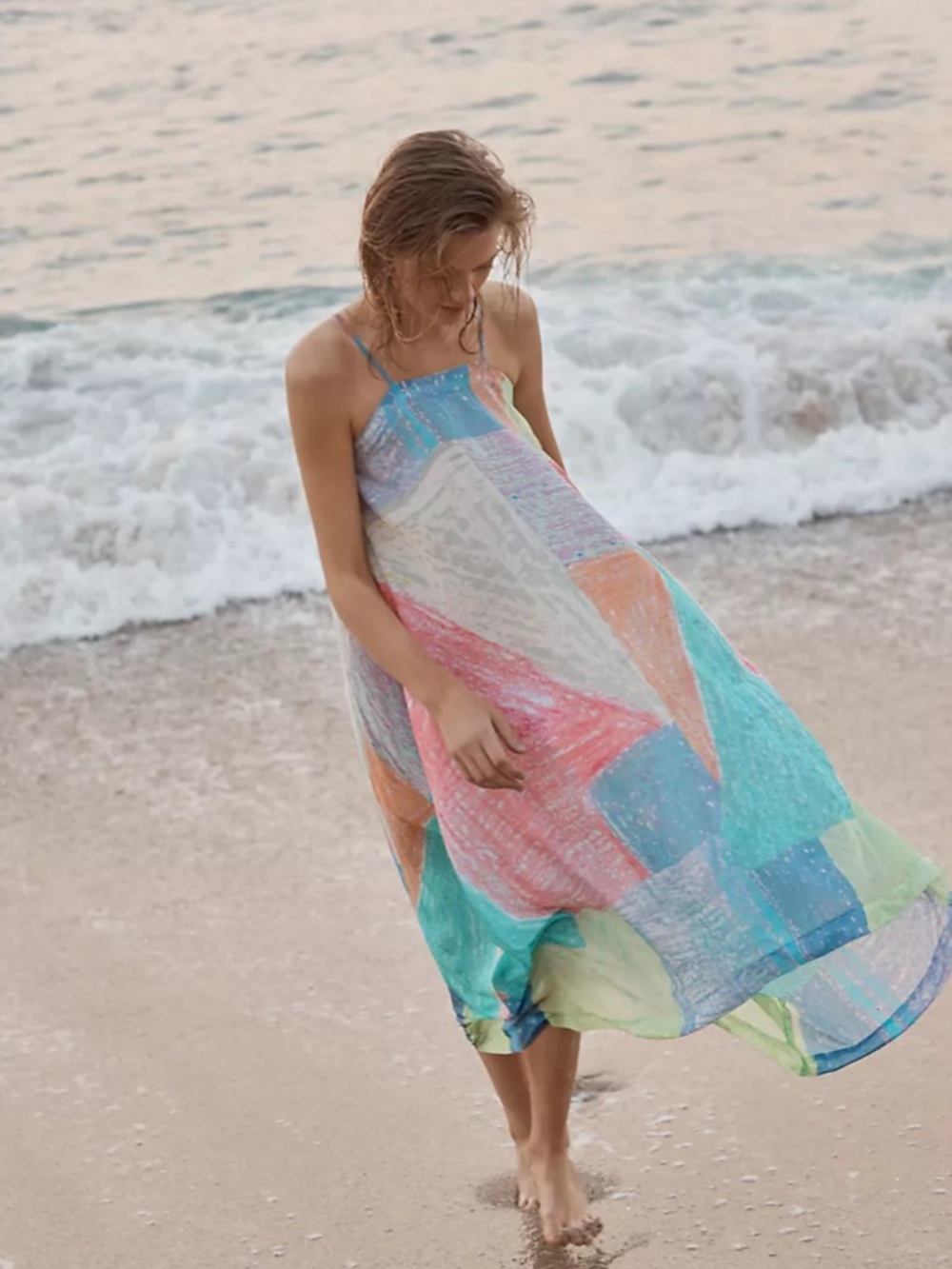 Anthropologie Lilka Annette Rainbow Handkerchief Watercolor Maxi Dress XS/S